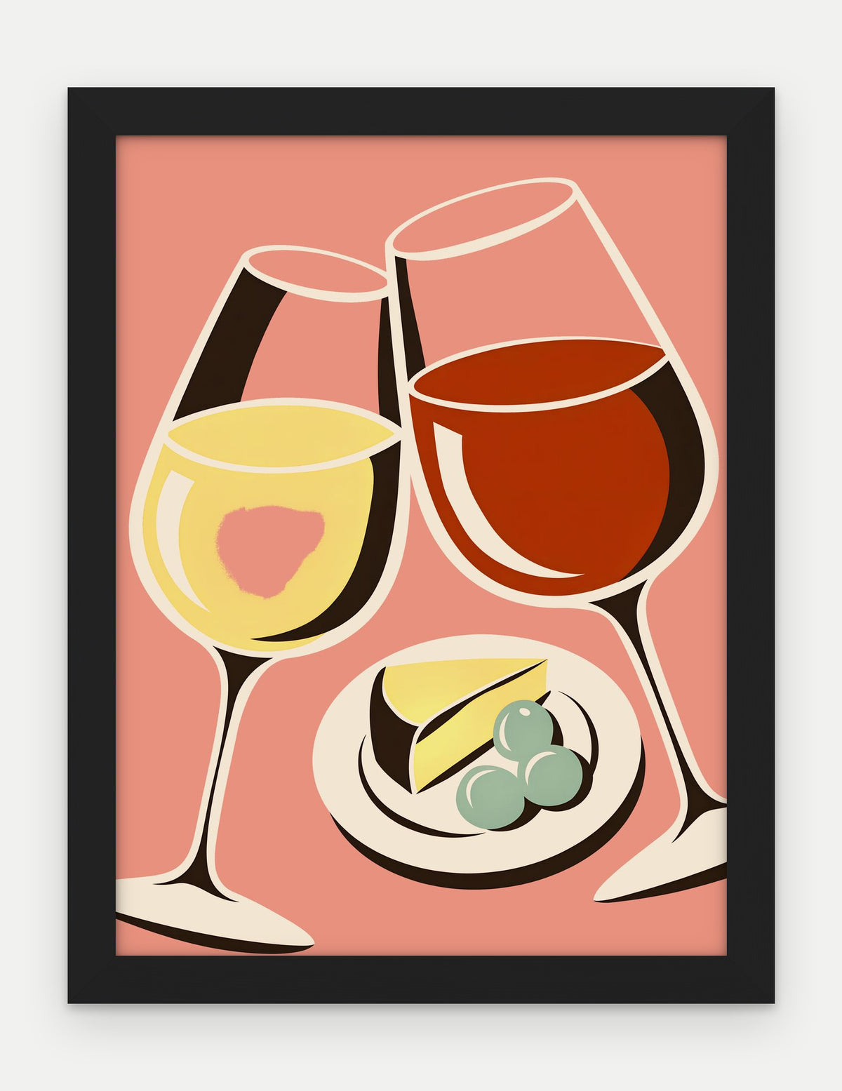 Plakat Kieliszki wina w ramie, oprawa: drewno czarne, format 30 × 40 cm