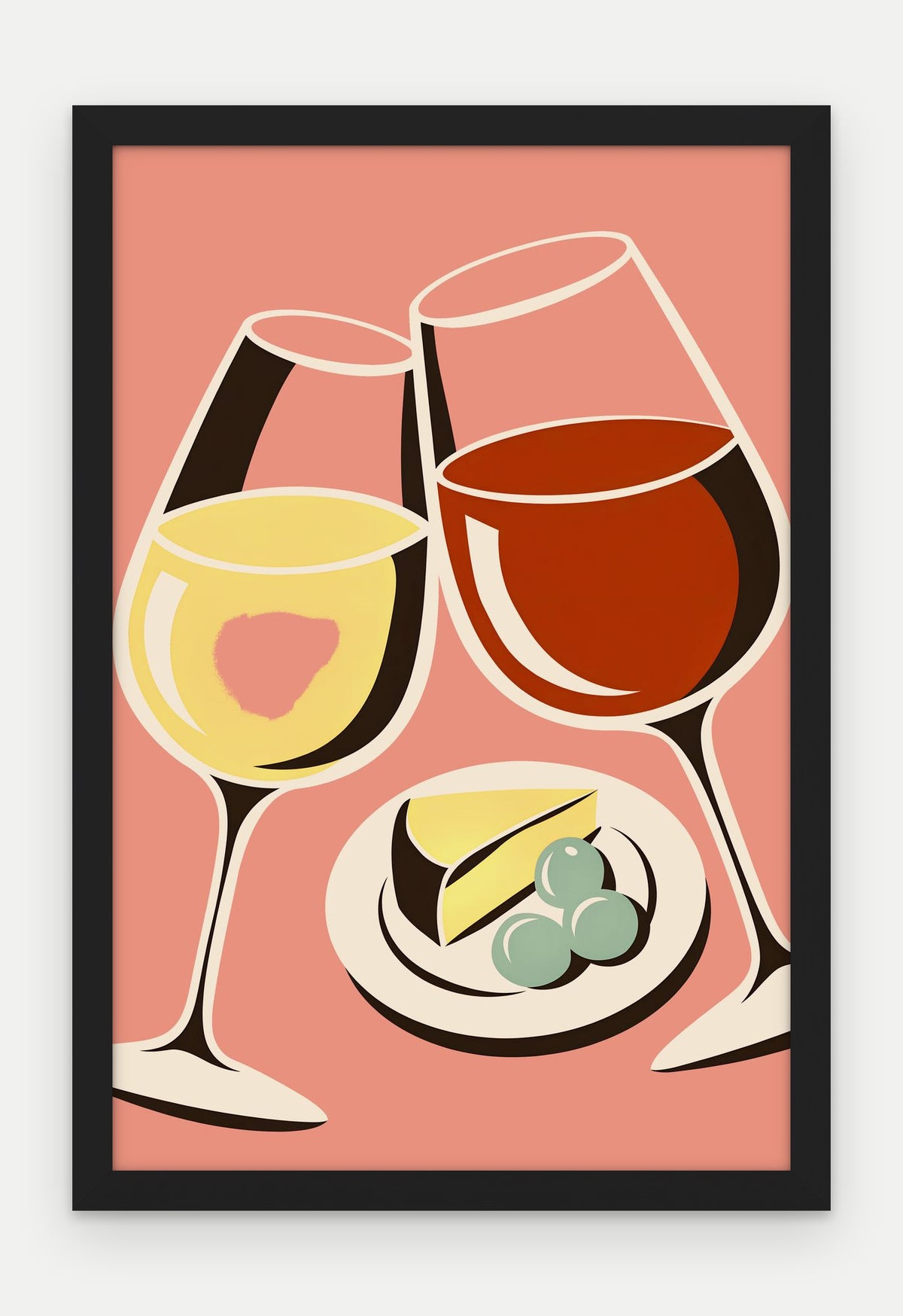 Plakat Kieliszki wina w ramie, oprawa: drewno czarne, format 40 × 60 cm